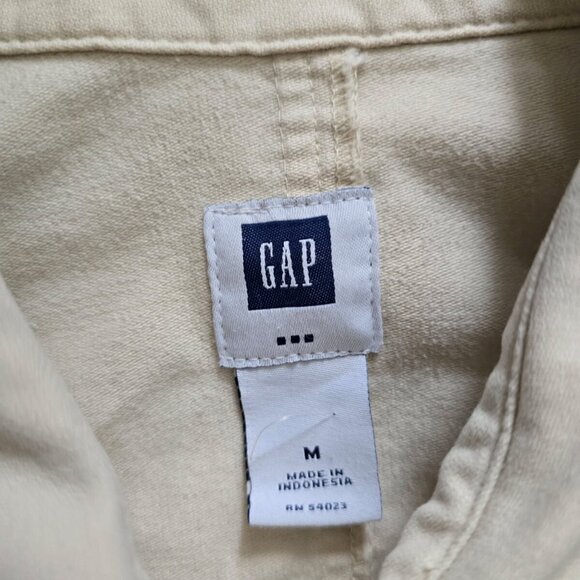 GAP Womens Field Trucker Jacket Sz M Micro Corduroy Khaki Button Down Epaulettes - Picture 6 of 6